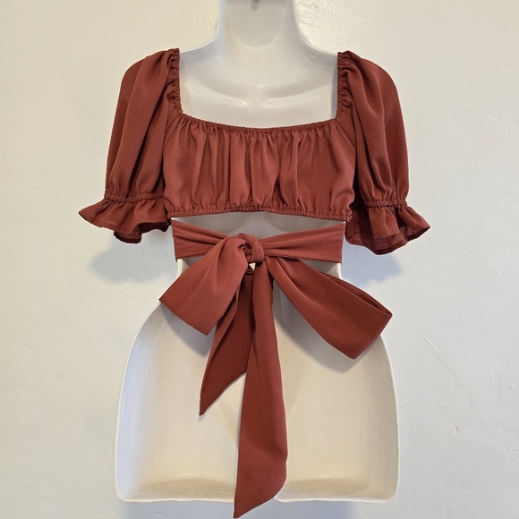 Better Be - Burgundy Crop Top Back Ties - Picture 6 of 12